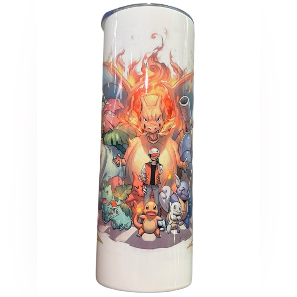 Pokémon Themed Handcrafted 20 Oz Stainless Steel Hot/Cold Tumbler with Straw